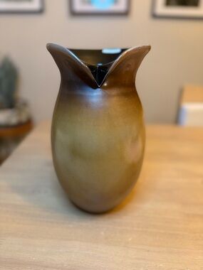 Vintage Free Form Owl blown glass Vase with a Black Interior